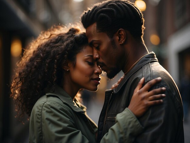 Foto foto generada por ai de una joven pareja enamorada abrazándose