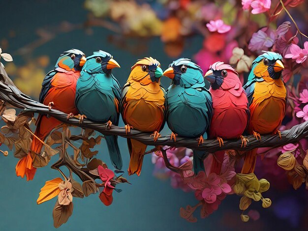 Foto foto generativa de ia en color de arte de pájaros coloridos