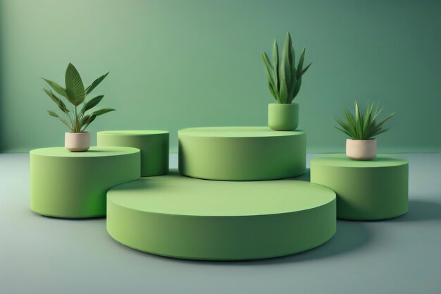 Foto Generative Ai Podium background para colocar produtos em cor verde suave