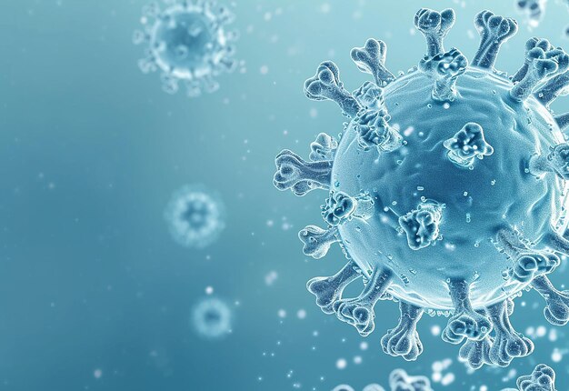 Foto de gérmenes microscópicos del virus del coronavirus de fondo con espacio de copia renderizado en 3D