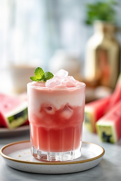 Foto gesunder und leckerer Wassermelonen-Smoothie im Sommer
