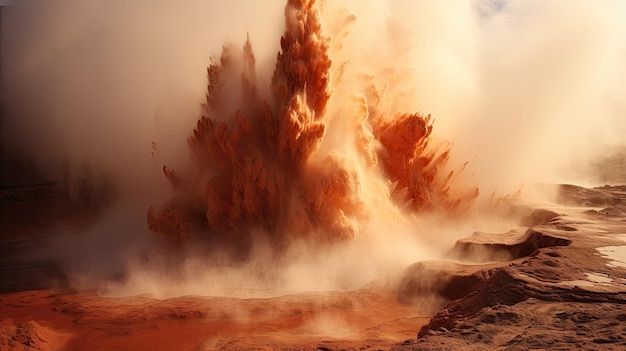 Foto una foto de un geyser en italia con telón de fondo volcánico
