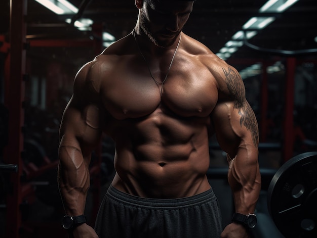 Foto de gimnasio de culturismo de hombre fuerte