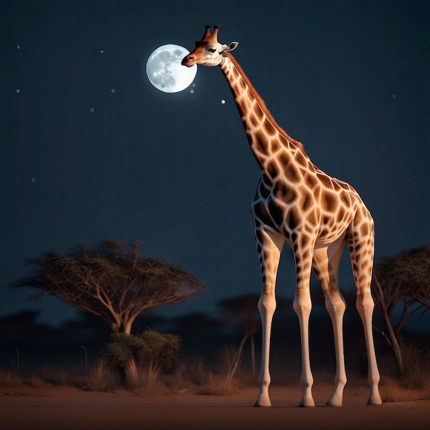 Foto girafa Luna llena África Paisaje nocturno