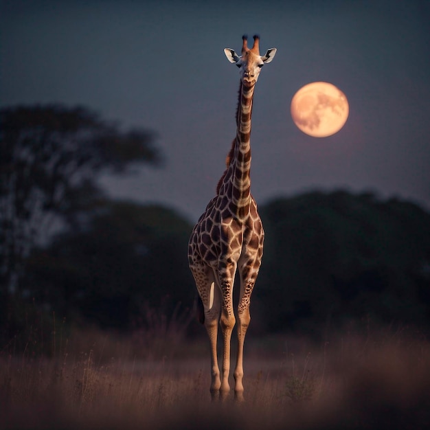 Foto Giraffe Vollmond Afrika Nachtlandschaft