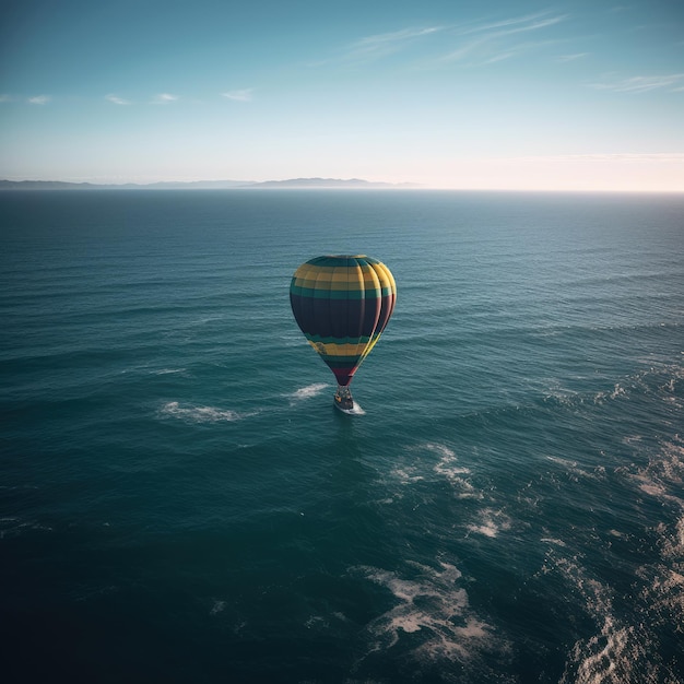 Foto Globo de aire caliente aislado flotando sobre el vasto océano