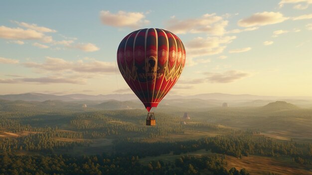 Una foto de un globo de aire caliente flotando