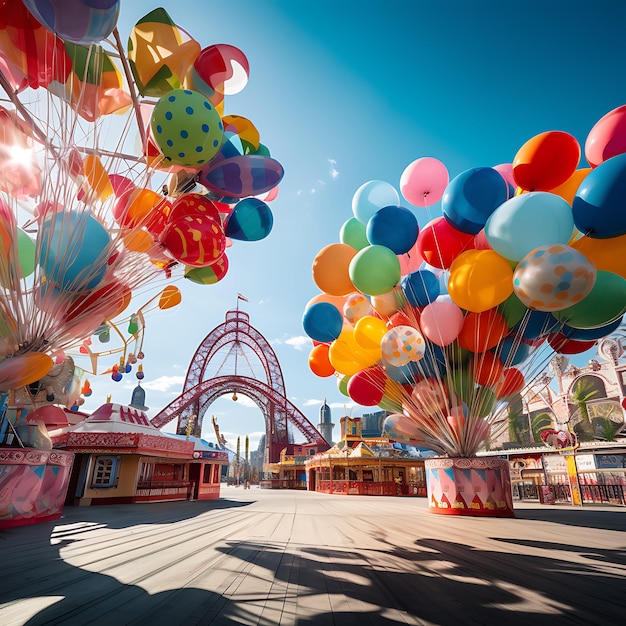 Foto de globos de aluminio coloridos y diferentes llenos de helio