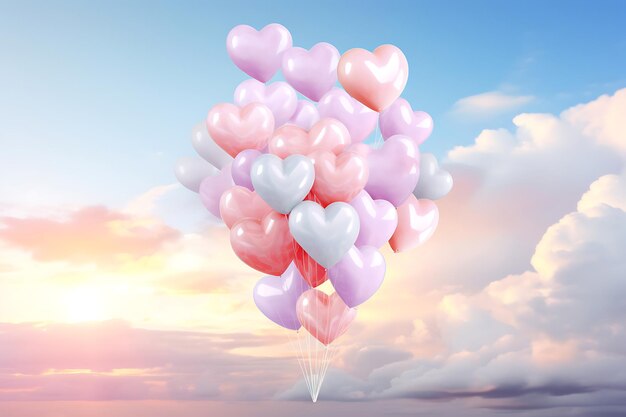 Foto de globos en forma de corazón en colores pastel