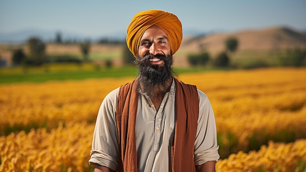 Foto glücklicher junger Punjabi-Sikh-Mann Bauer, der von KI generiert wird