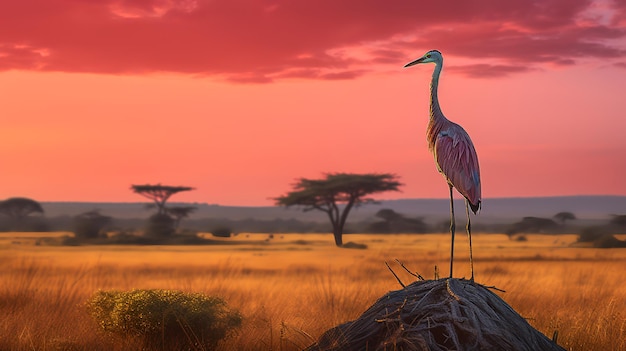 Foto de Goliat Heron en la sabana al atardecer