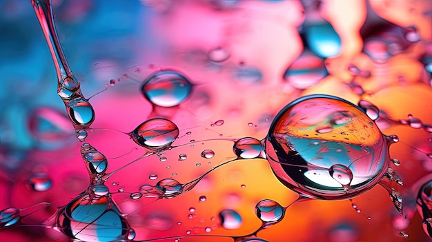 Foto de gotas de agua con un fondo colorido generada por IA