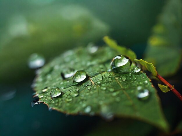 Foto de gotas de agua en una hoja de plátano