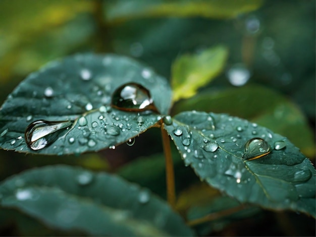 Foto de gotas de agua en una hoja de plátano