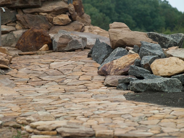 Foto de grandes rocas en la naturaleza sobre un fondo de árboles