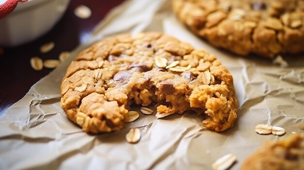 Foto foto de grano de avena crudo y galletas de avena caseras