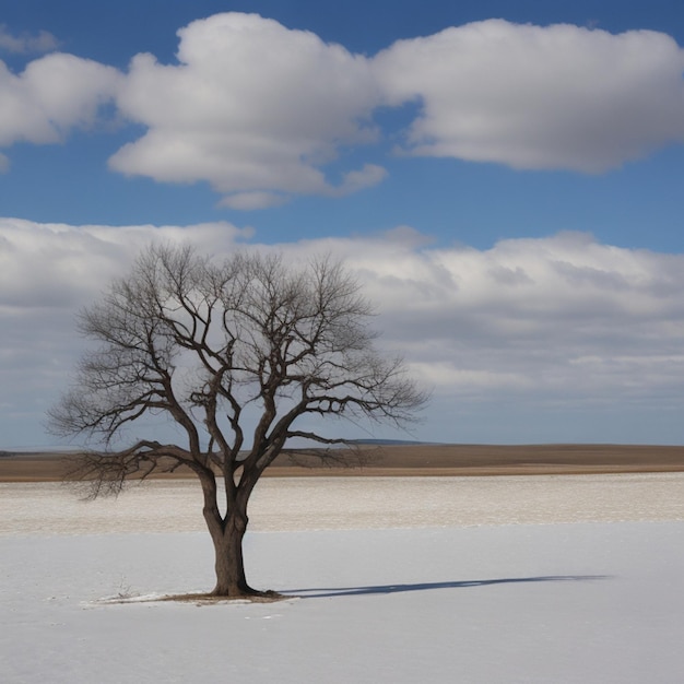 Foto gratis de árbol solitario Un solo árbol solitario en un campo en un campo brumoso y un cielo gris