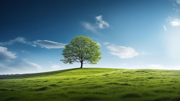 Foto grátis árvore de campo verde e céu azul