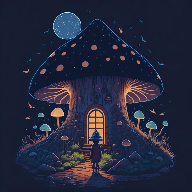 Foto gratis Big Mushroom House Diseño de camiseta generado ai