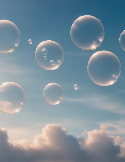 Foto gratis de burbujas flotando en un cielo lleno de nubes generadas por ai
