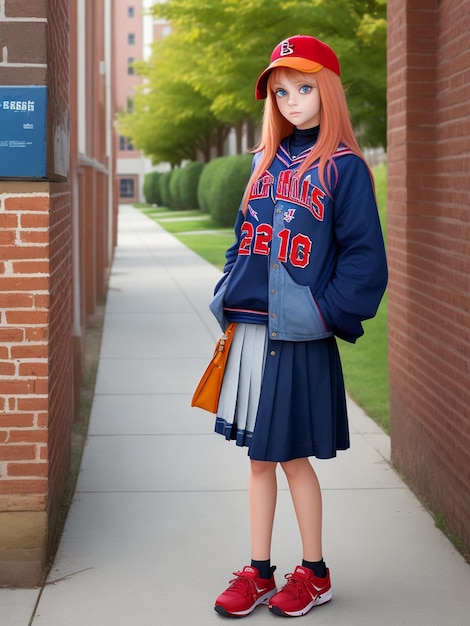 Foto gratis concepto de regreso a la escuela Una niña con una mochila en marcha