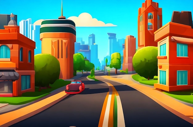 Foto grátis da cidade de desenhos animados rua estrada de fundo
