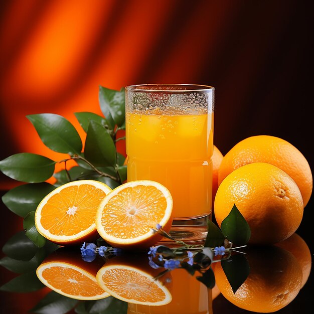 Foto foto grátis de laranja em fatias maduras e um copo de bebida cítrica suculenta