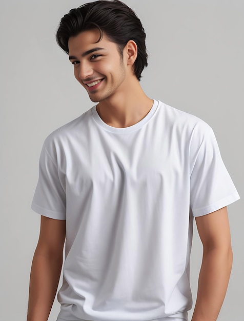 Foto grátis de um jovem com uma camiseta branca simples e retrato de estúdio