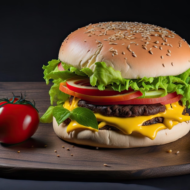 Foto gratis deliciosa hamburguesa con sobre la mesa.