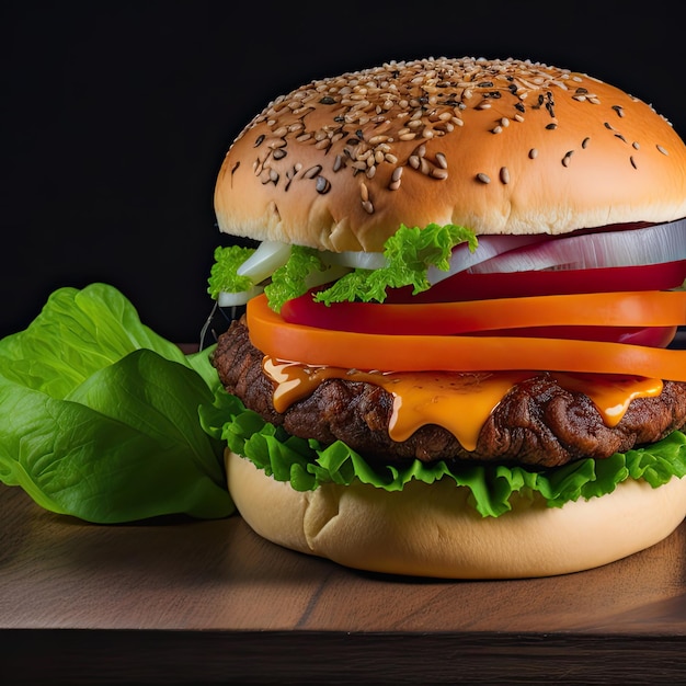 Foto gratis deliciosa hamburguesa con sobre la mesa.