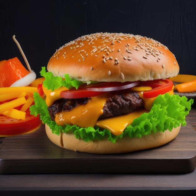 Foto gratis deliciosa hamburguesa con sobre la mesa.