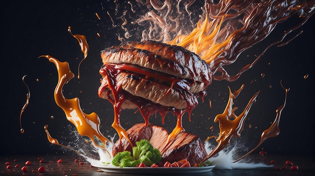 Foto Gratis Delicioso shashlik de carne a la barbacoa en brochetas de metal