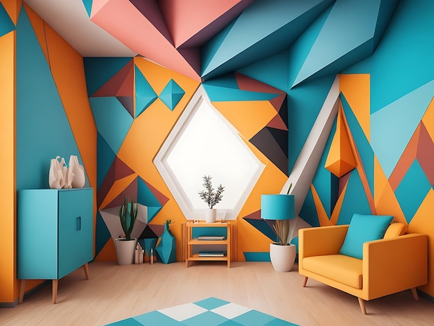 Foto grátis design de interiores de quarto 3D com formas geométricas