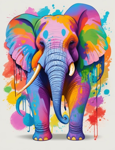 Foto gratis diseño de camiseta de ilustración de elefante con pinceles de salpicaduras de acuarela