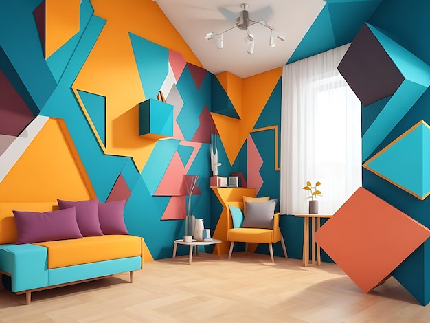 Foto foto gratis diseño interior de habitación 3d con formas geométricas.