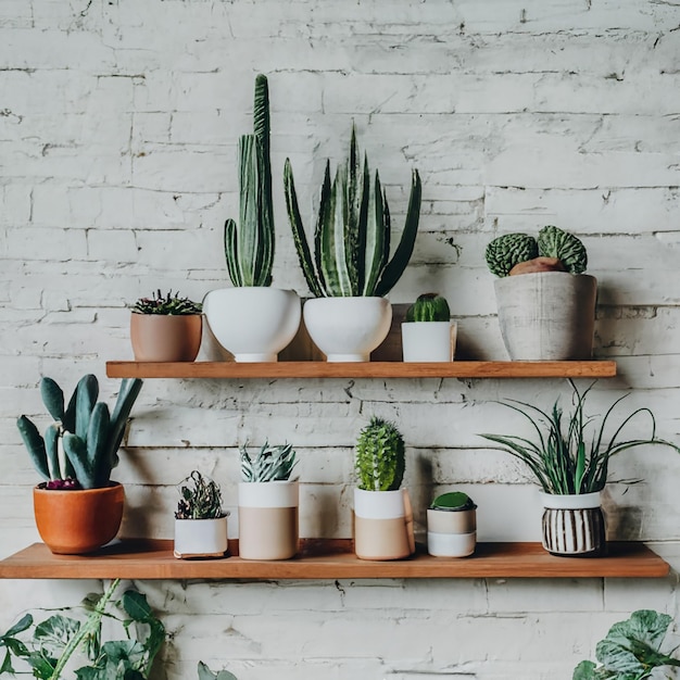 Foto gratis de estante de pared con plantas y espacio en blanco.