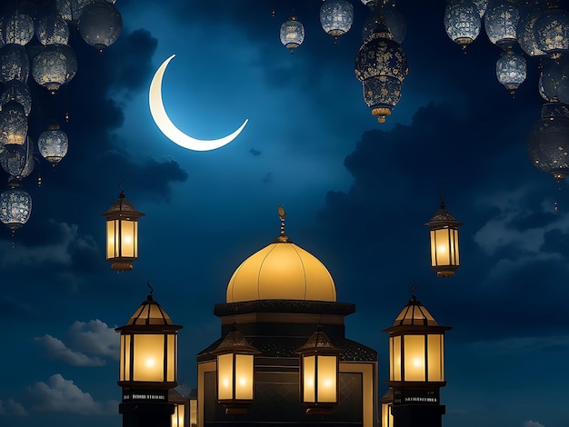 foto gratis fondo eid mubarak lámpara marroquí en luna oscura ai generado