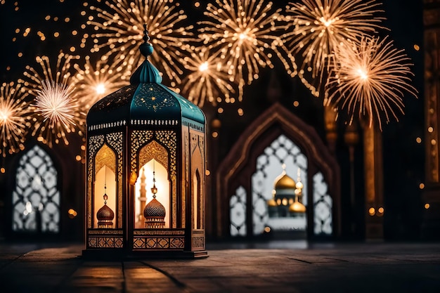 foto grátis foto grátis ramadan kareem eid mubarak lâmpada elegante real com mesquita porta sagrada com fogo