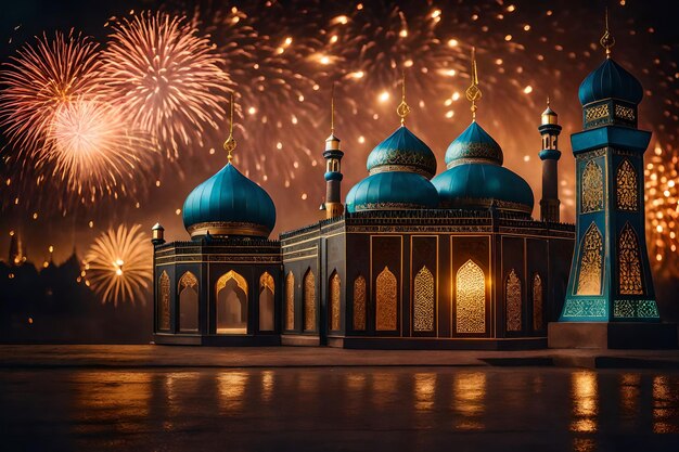 foto grátis foto grátis ramadan kareem eid mubarak lâmpada elegante real com mesquita porta sagrada com fogo