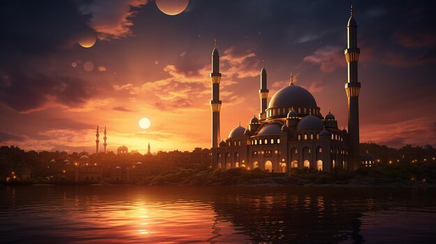 Foto grátis fundo ramadan 3d com mesquita contra