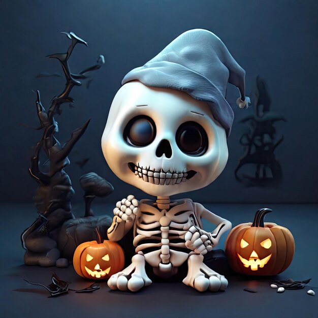 Foto grátis Ilustração 3D de esqueleto bonito Ilustração com tema de fantasmas de Halloween