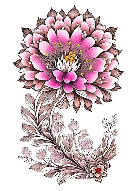Foto gratis un intrincado barroco sakura flor acuarela contorno tatuaje flor árbol