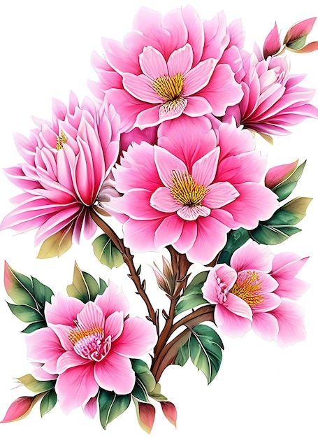 Foto gratis un intrincado barroco sakura flor acuarela contorno tatuaje flor árbol