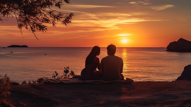 Foto gratis de joven pareja asiática viendo el atardecer cerca