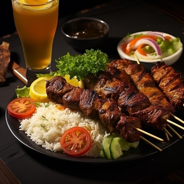 Foto foto gratis kababs plato barbq ensalada de arroz