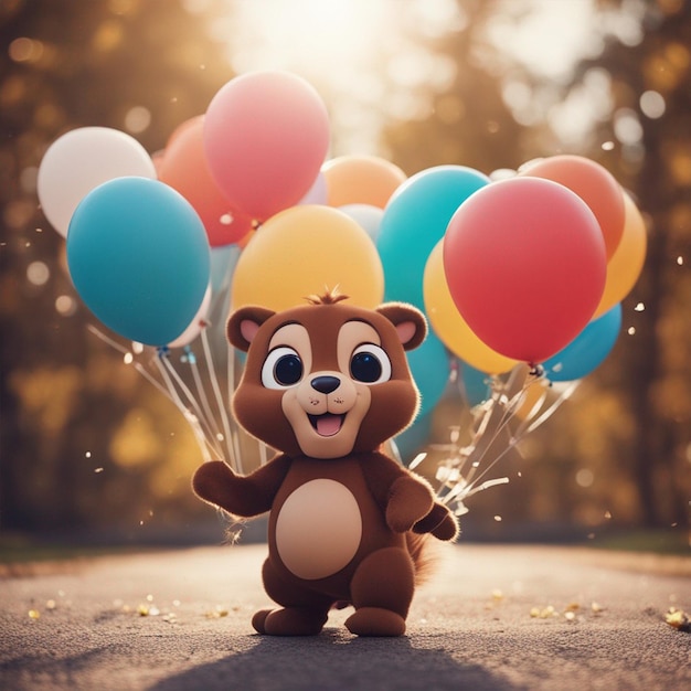 foto gratis de un lindo animal feliz posando para el fondo de pantalla de la cámara dentro de globos