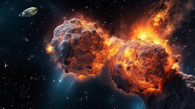 una foto gratis de meteoroides renderizados en 3d en el espacio