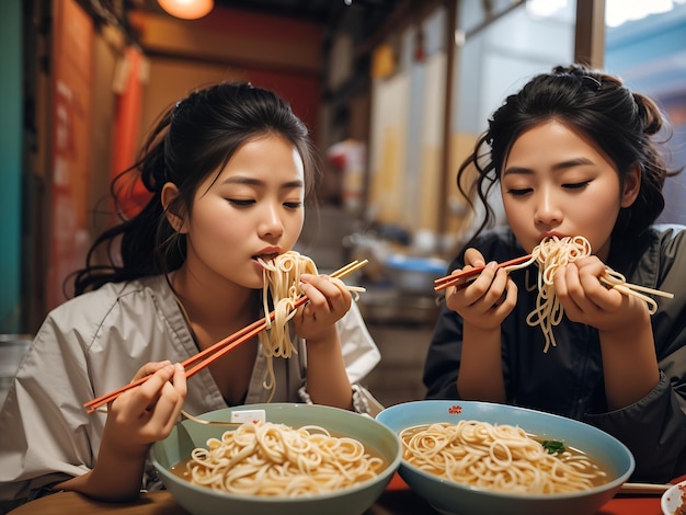 Foto gratis mujer vista frontal comiendo fideos