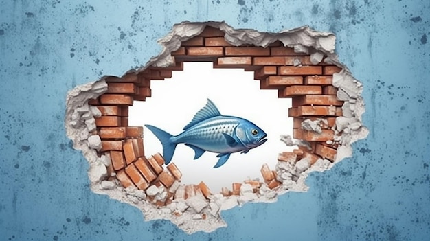 una foto gratis de peces renderizados en 3d en la pared