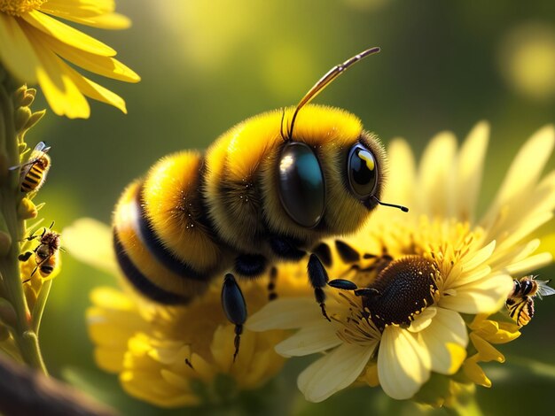 Foto gratis primer plano de una miel amarilla Una linda abeja esponjosa micro foto generativa ai